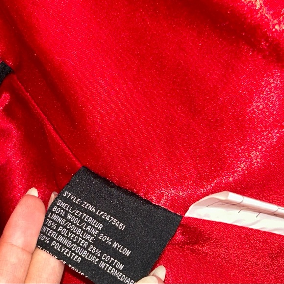 London Fog ZENA Candy Red Black Leather Trim Wool Clasp Snap Button Up Pea Coat - Picture 10 of 13